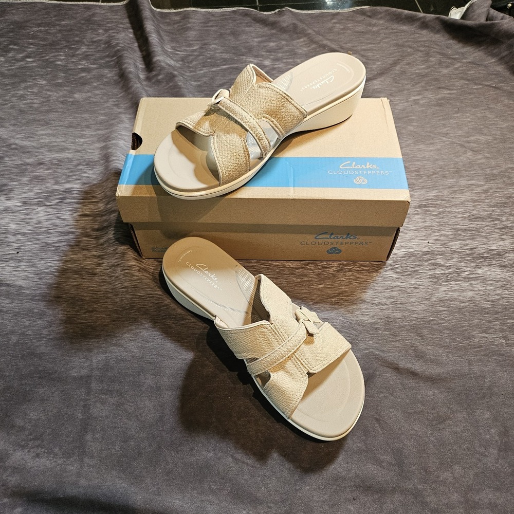 Clarks Cloudstepper Breeze Rae Mia Slide Sandals Women 10W Beige